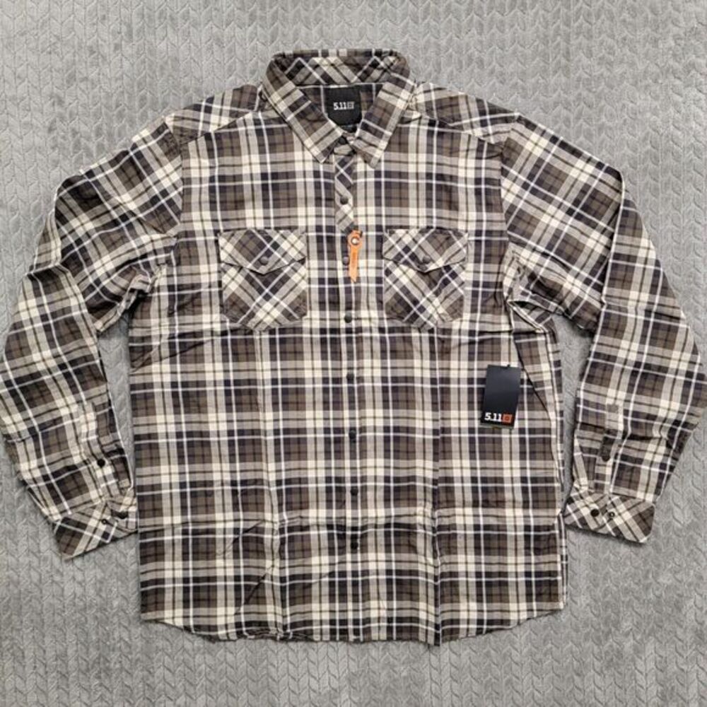 5.11 Tactical Men's XL Gunner RAPIDraw Long Sleeve Snap Button Plaid Shirt Brown